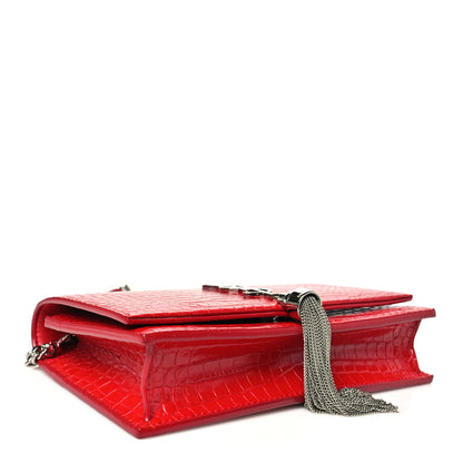 Saint Laurent Calfskin Crocodile Embossed Kate Monogram Tassel Chain Wallet Rouge Eros 4 of 10