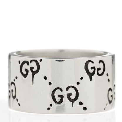 Gucci Sterling Silver GucciGhost Hamlet Skull Band Ring 58 8.5 3 of 7