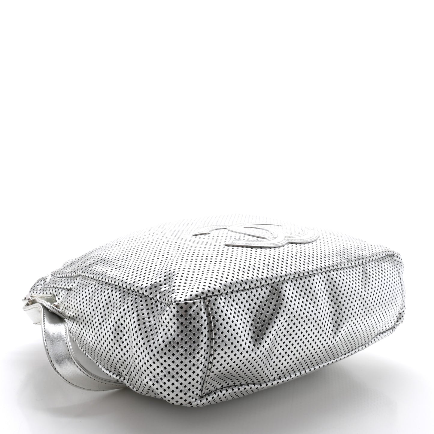 Metallic Glazed Calfskin Perforated Medium Rodeo Drive Tote Silver