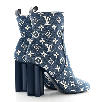 Louis Vuitton Denim Monogram Silhouette Ankle Boots 39 Navy Blue 4 of 10
