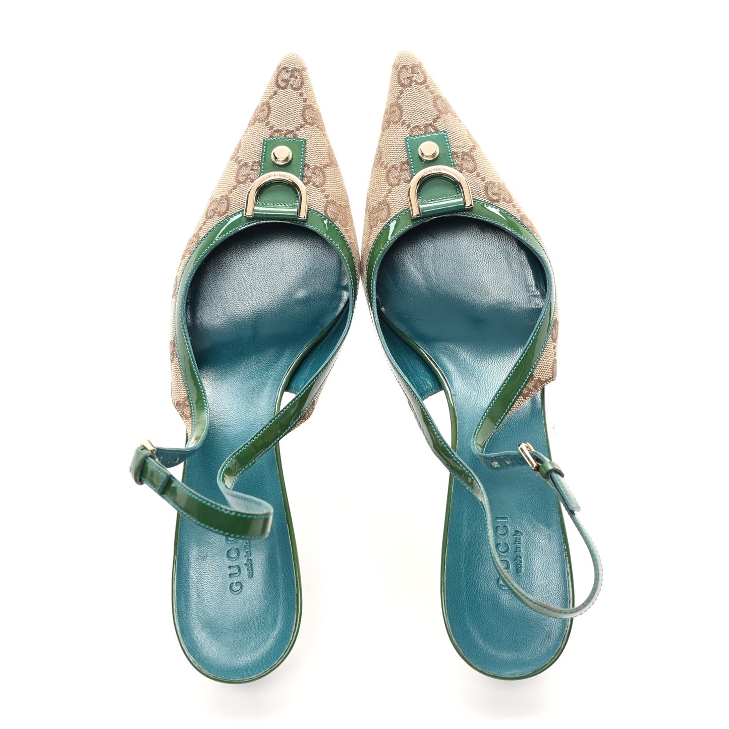 GG Monogram Patent 75mm Slingback Pumps 11 Beige Green