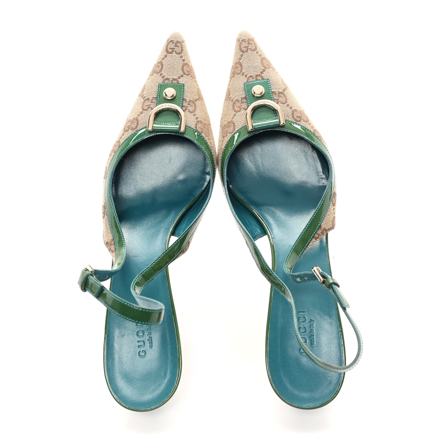 Gucci GG Monogram Patent 75mm Slingback Pumps 11 Beige Green 2 of 10
