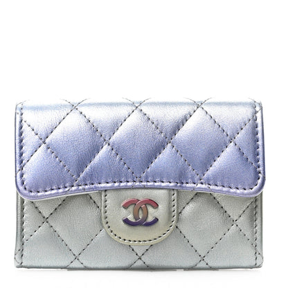 Chanel Gradient Metallic Calfskin Quilted Flap Card Holder Wallet Silver Blue Yellow Purple 1 of 8