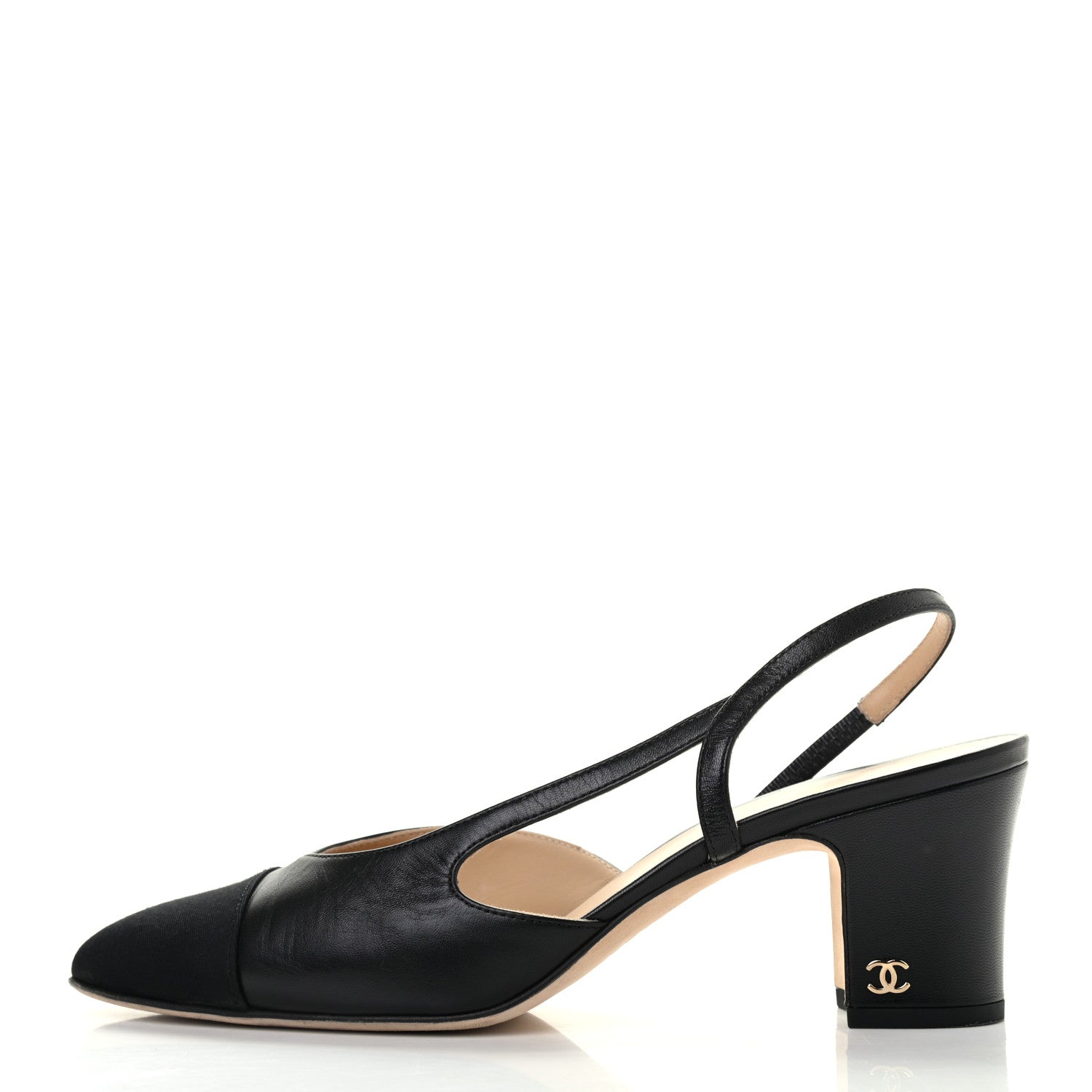 Chanel Goatskin Grosgrain Cap Toe CC Slingback Sandals 38.5 Black 1 of 8