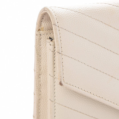 Saint Laurent Grain De Poudre Matelasse Chevron Monogram Envelope Chain Wallet Dove White 11 of 17