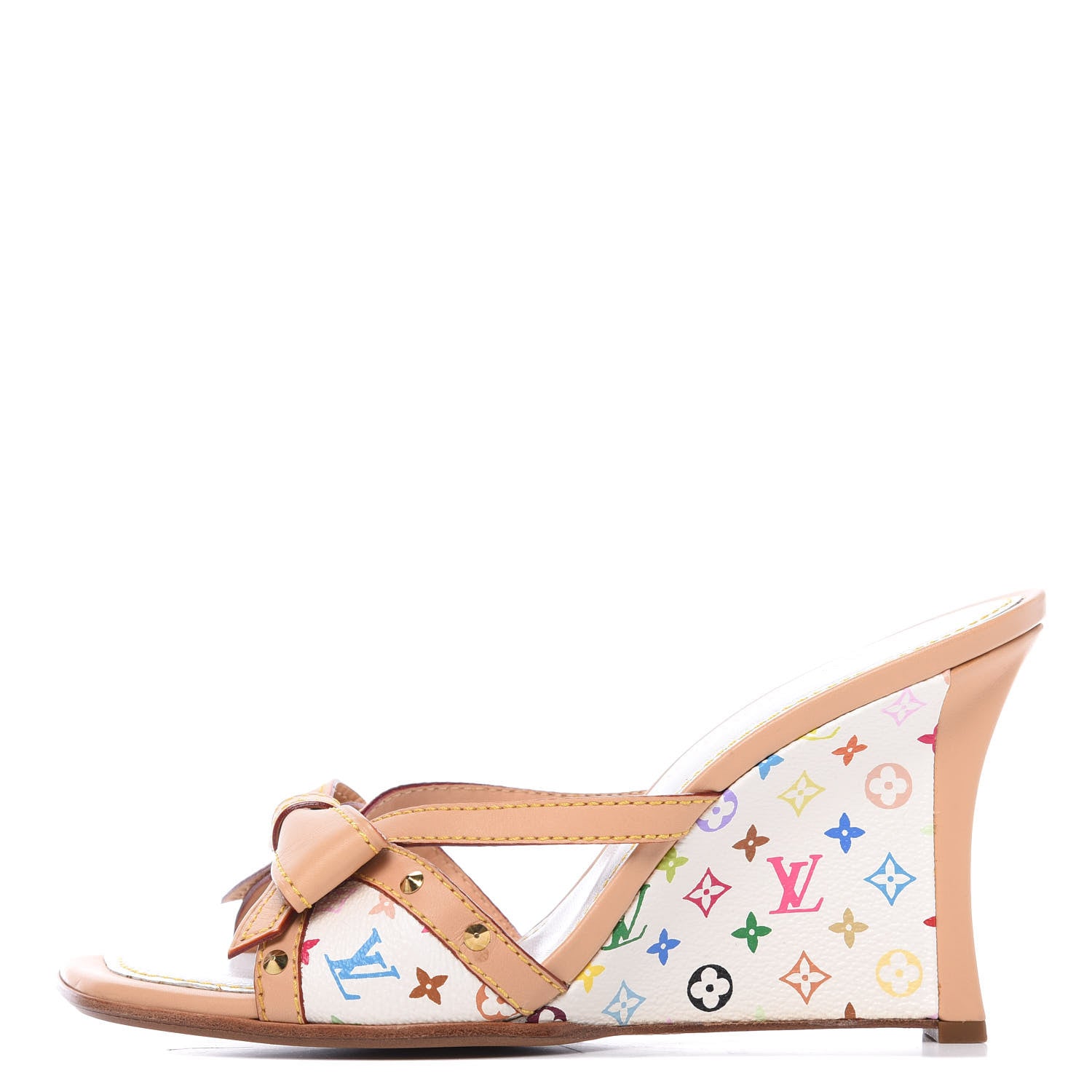 Louis Vuitton Monogram Multicolor Bow Wedge Sandals 37 White 1 of 11