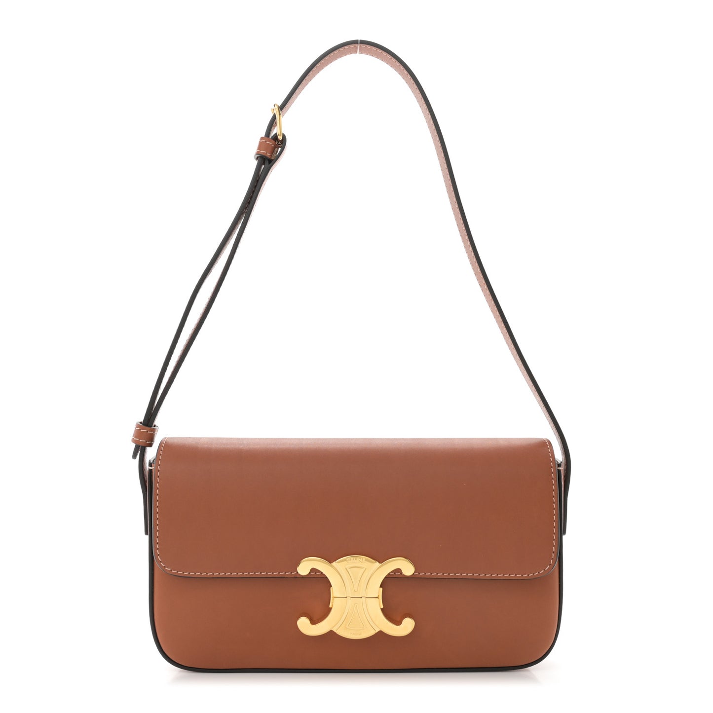 Shiny Calfskin Triomphe Shoulder Bag Tan