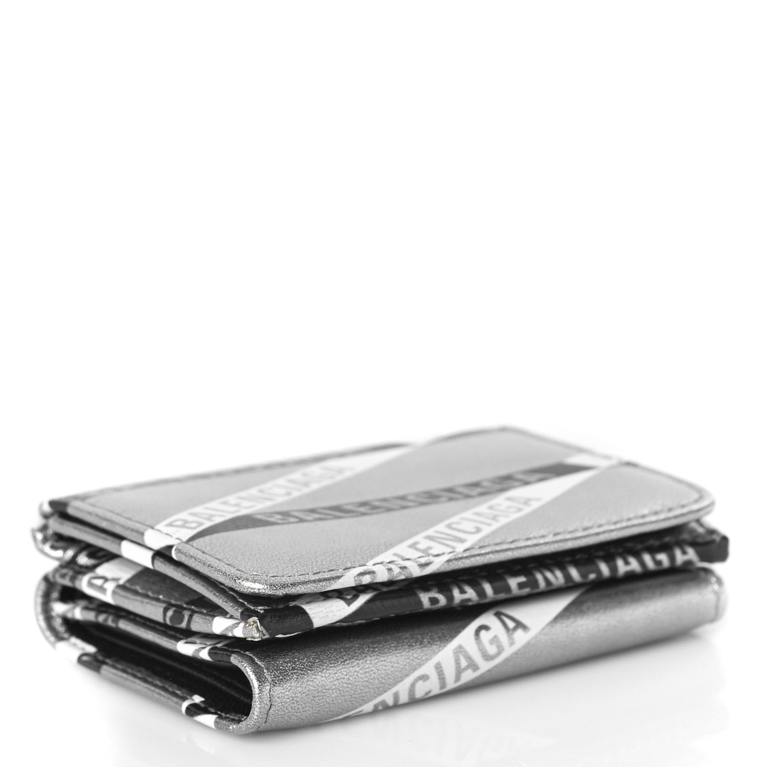 Balenciaga Metallic Calfskin Losange Monogram Mini Everyday Wallet Silver Black White 4 of 9
