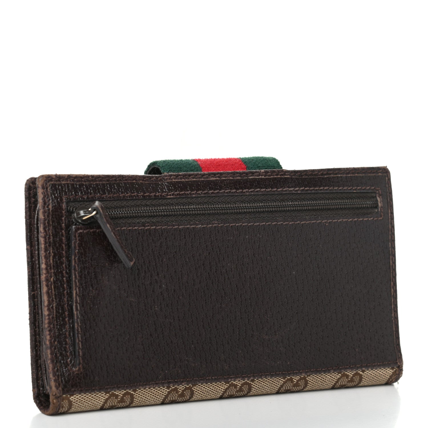 Gucci Monogram Calfskin Ladies Web Continental Wallet Beige Ebony Cocoa 3 of 7