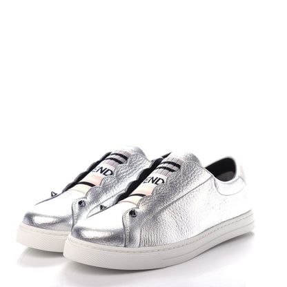 Fendi Metallic Vitello Lurex Rockoclick Slip On Sneakers 36.5 Silver 3 of 11