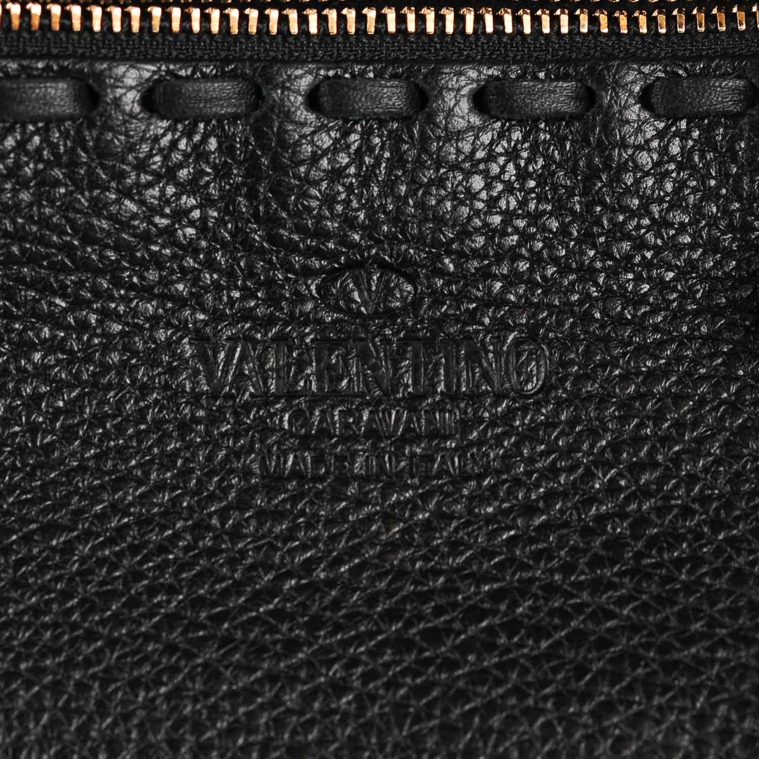 Valentino Garavani Grained Calfskin C-Rockee Fringe Tote Black 7 of 10