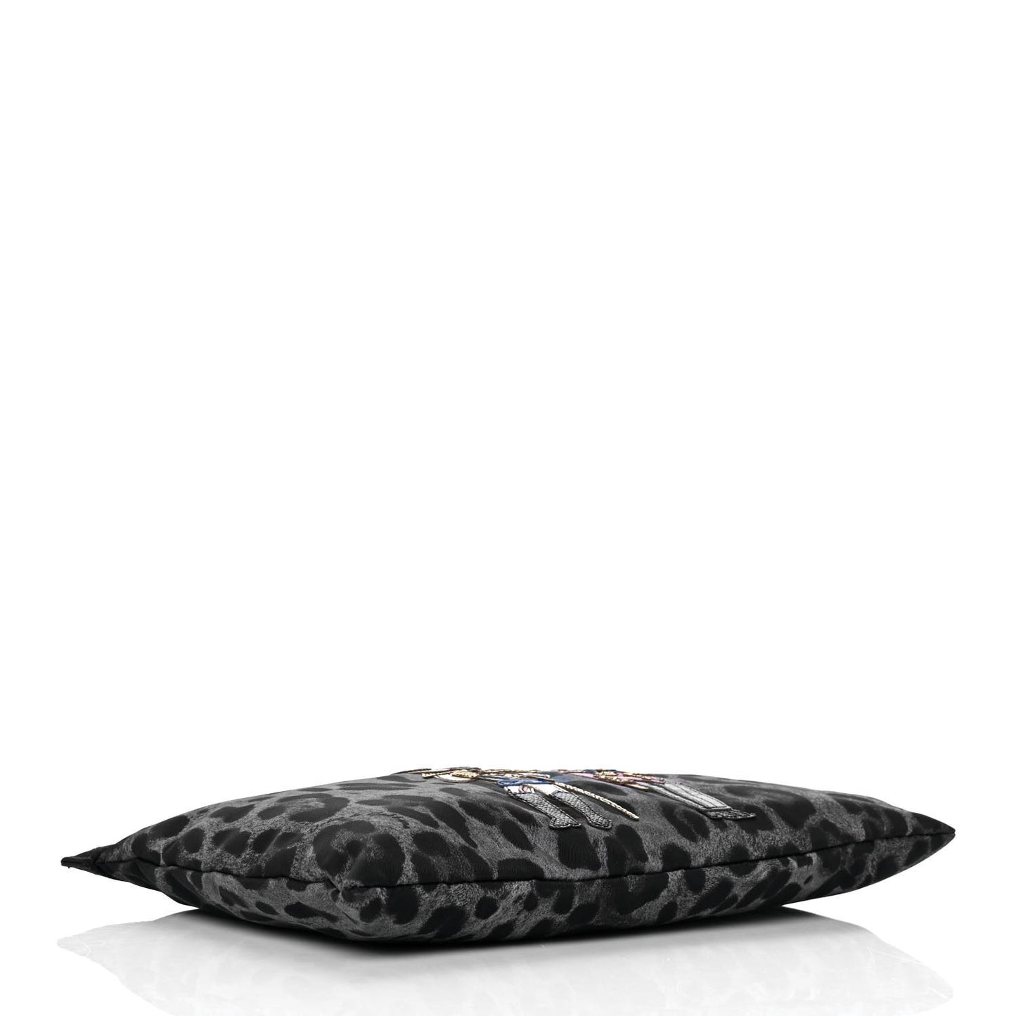 Leopard Print Family Patch Zip Clutch Bag Black