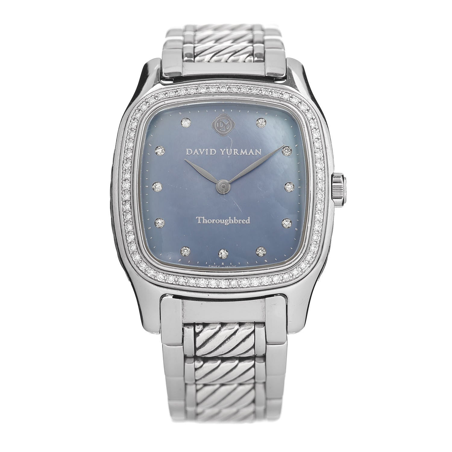 David Yurman Stainless Steel Diamond Bezel Blue Mother of Pearl 32mm Thoroughbred Quartz Watch 1 of 5