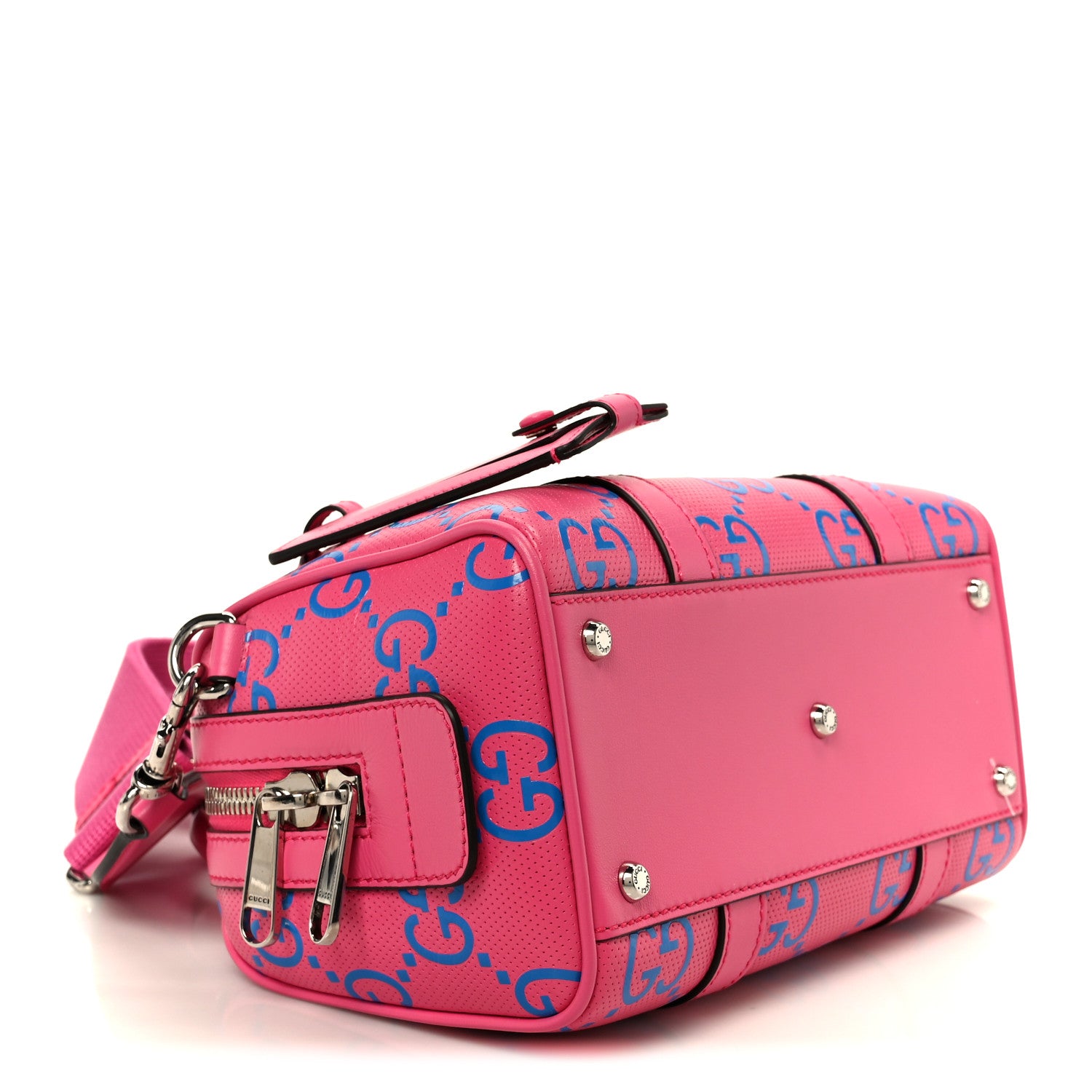 Gucci Calfskin GG Tennis Bi-Color Embossed Mini Duffle Bag Modern Fucsia Modern Blue 4 of 10