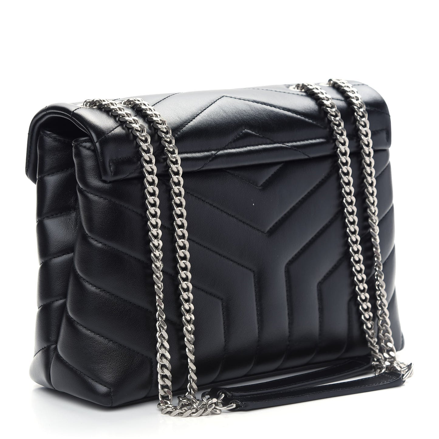 Calfskin Y Quilted Monogram Small Loulou Chain Satchel Black