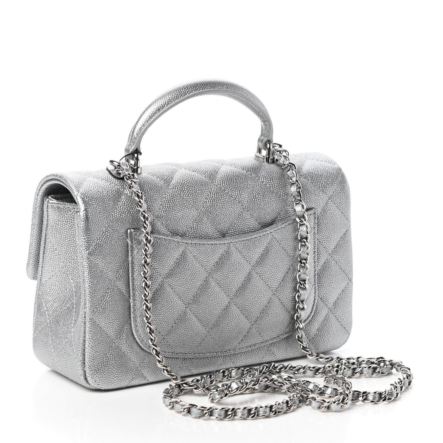 Chanel Metallic Caviar Quilted Mini Top Handle Rectangular Flap Silver 3 of 10