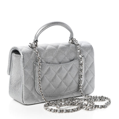 Chanel Metallic Caviar Quilted Mini Top Handle Rectangular Flap Silver 3 of 10