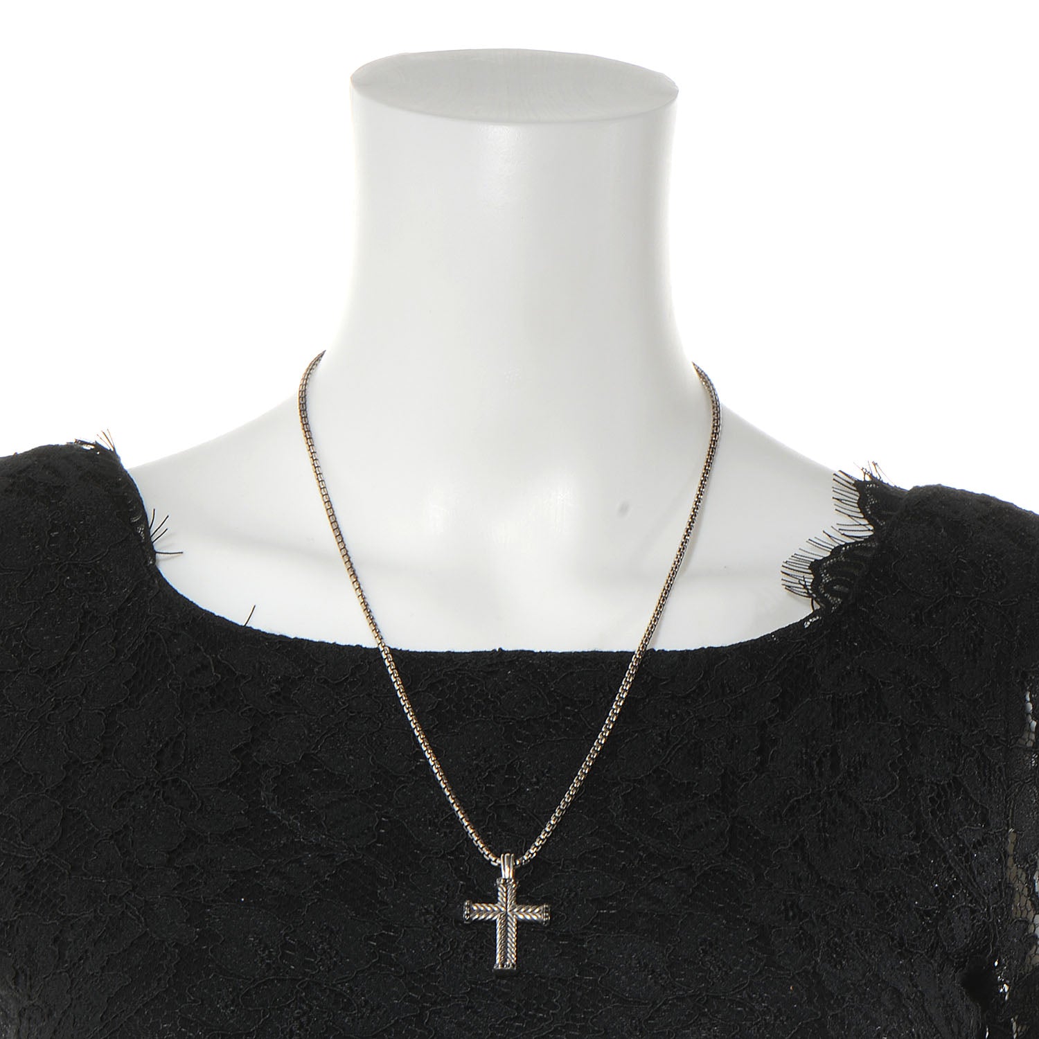 David Yurman Sterling Silver Black Diamond Chevron Cross Pendant Necklace 2 of 5