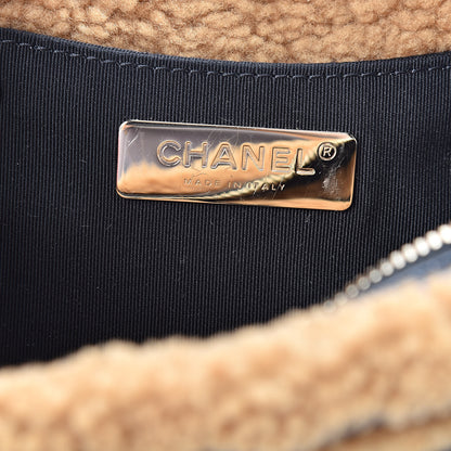 Chanel Shiny Crumpled Sheepskin Shearling CC Mania Waist Bag Black Light Brown 6 of 10