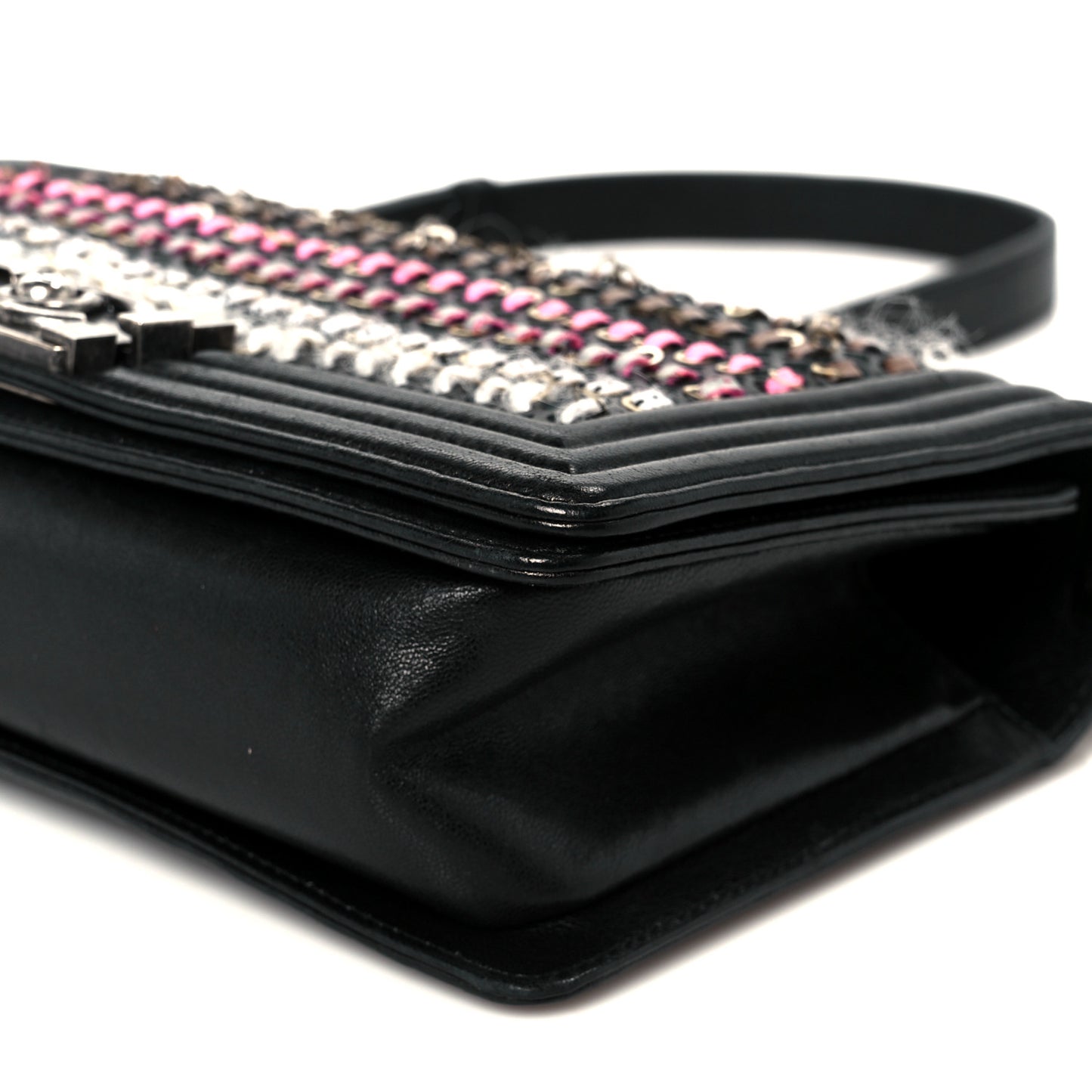 Lambskin Tweed Woven Medium Boy Flap Black