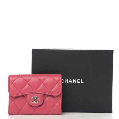 Chanel Lambskin Quilted Flap Card Holder Wallet Dark Pink 7 of 7