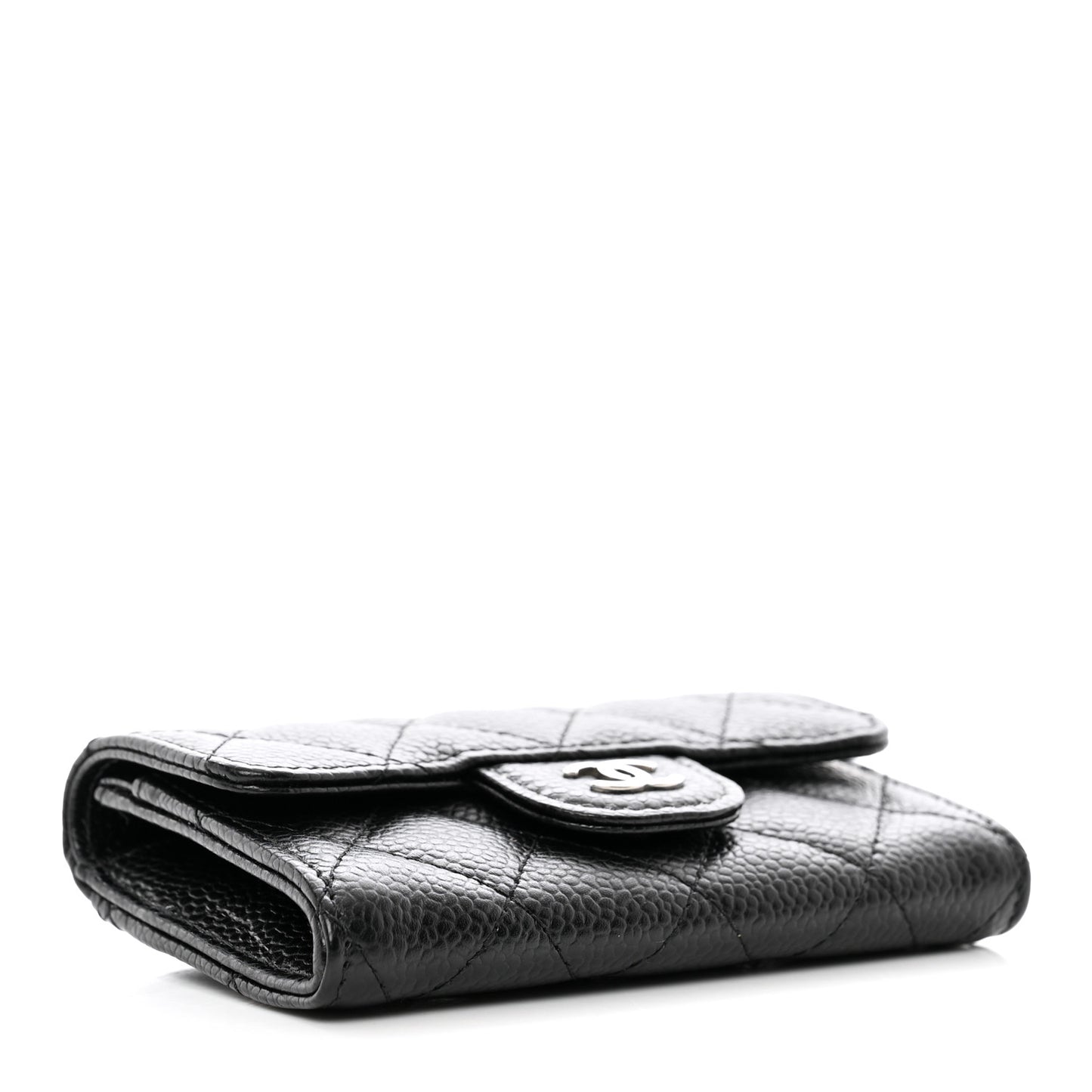 Caviar Quilted Flap Card Holder Wallet Black