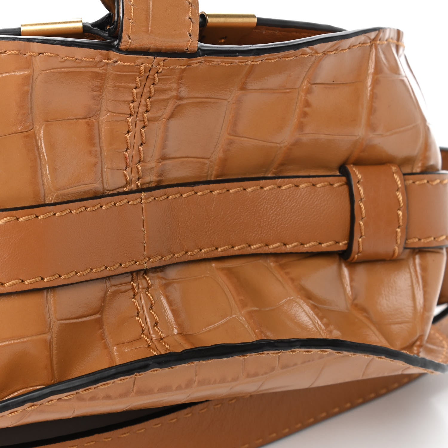 Chloe Calfskin Crocodile Embossed Mini Marcie Round Crossbody Bag Autumnal Brown 5 of 5