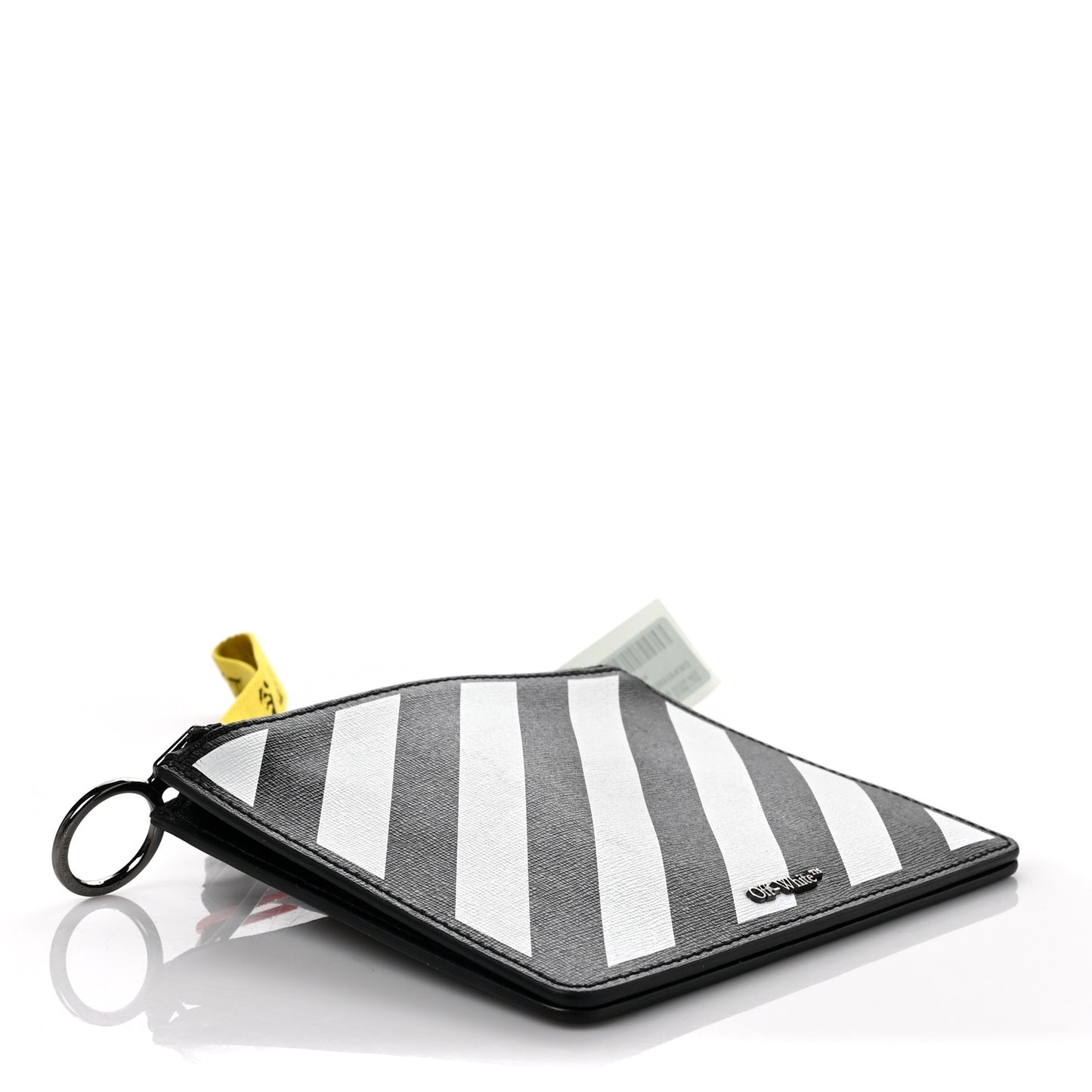 Saffiano Striped Diag Flat Pouch Black White