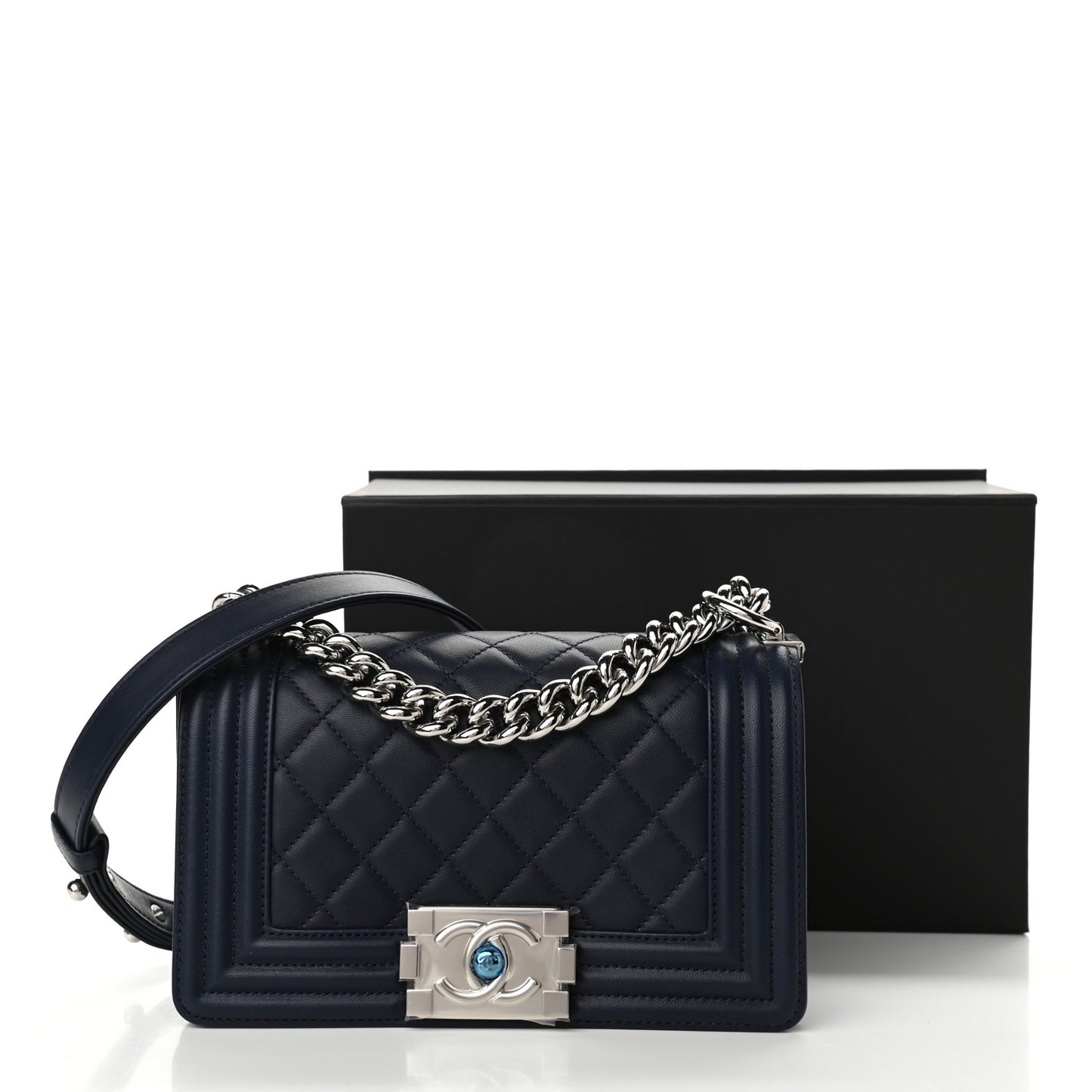 Lambskin Quilted Small Boy Flap Navy