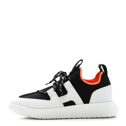 Hermes Technical Canvas Calfskin Womens Duel Sneakers 36 White Black 1 of 10