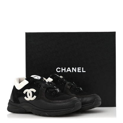 Chanel Mesh Suede Grained Calfskin Womens CC Sneakers 36 Black White 10 of 10