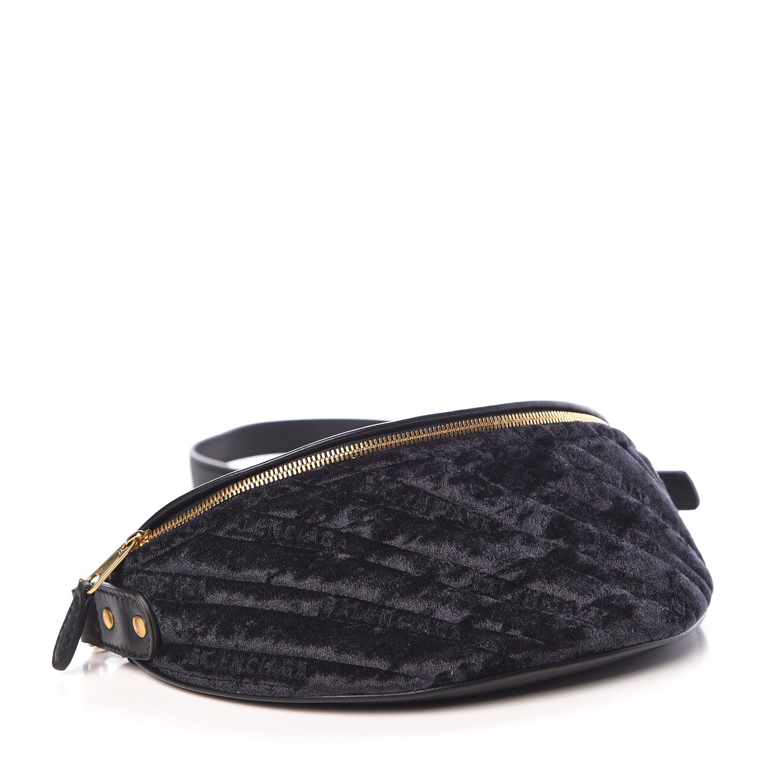 Balenciaga Crushed Velvet Logo Embossed XXS Souvenir Belt Bag Black 4 of 10