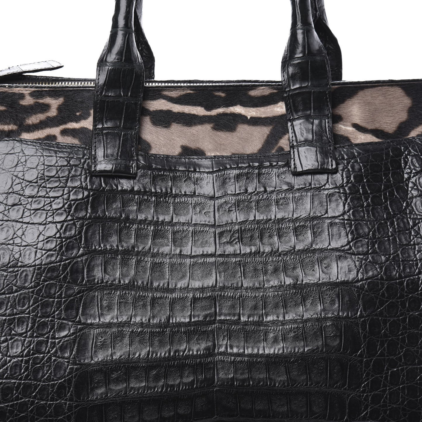 Crocodile Calf Hair Leopard Print Satchel Black