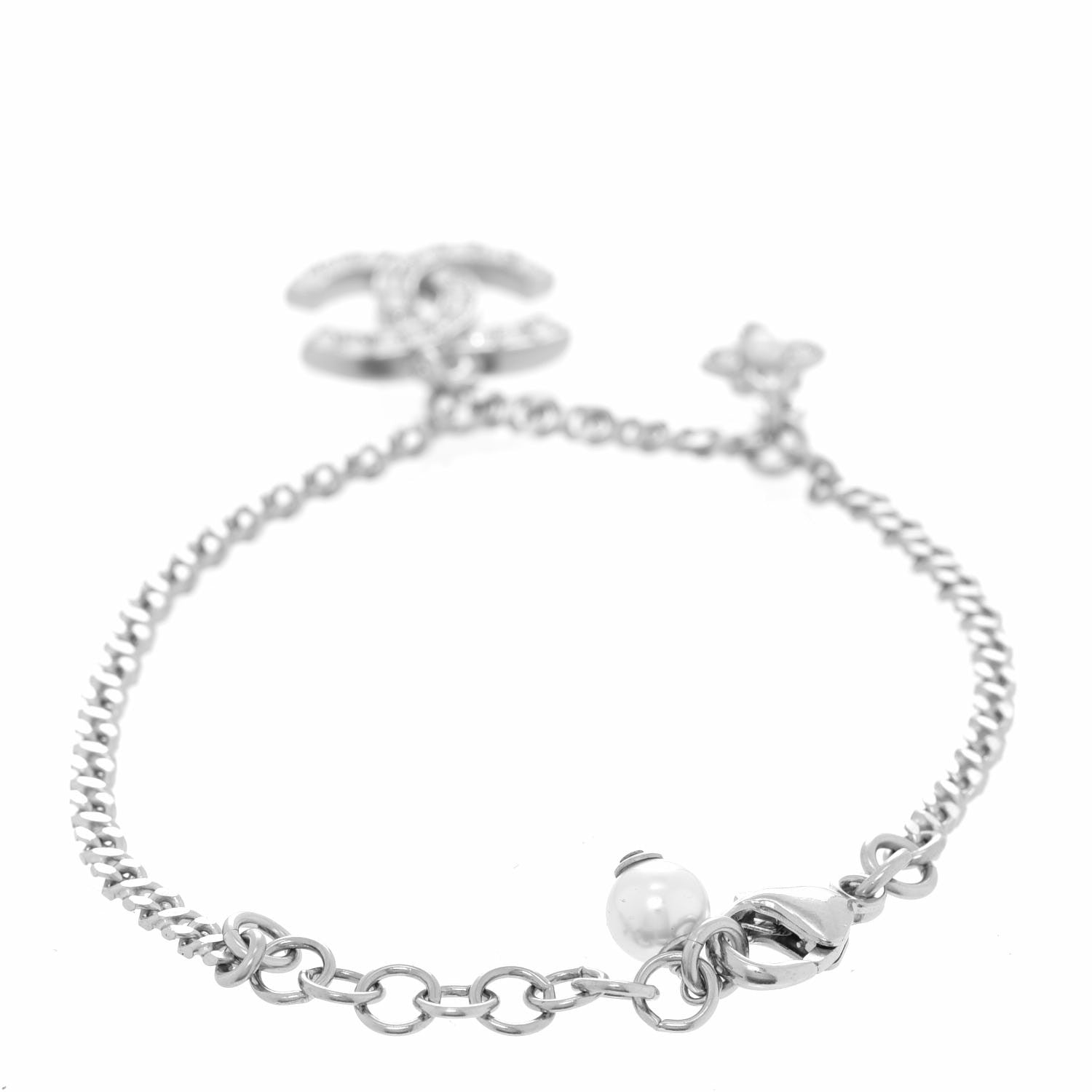 Chanel Crystal Pearl Flower CC Bracelet Silver 3 of 6