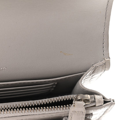 Saint Laurent Calfskin Crocodile Embossed Monogram Sunset Chain Wallet Light Grey 11 of 13