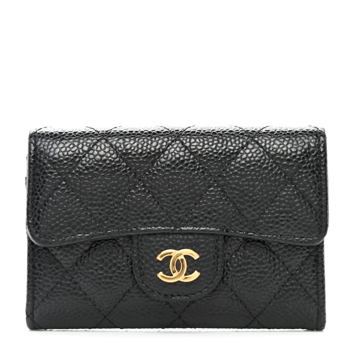 Caviar Quilted Flap Card Holder Black