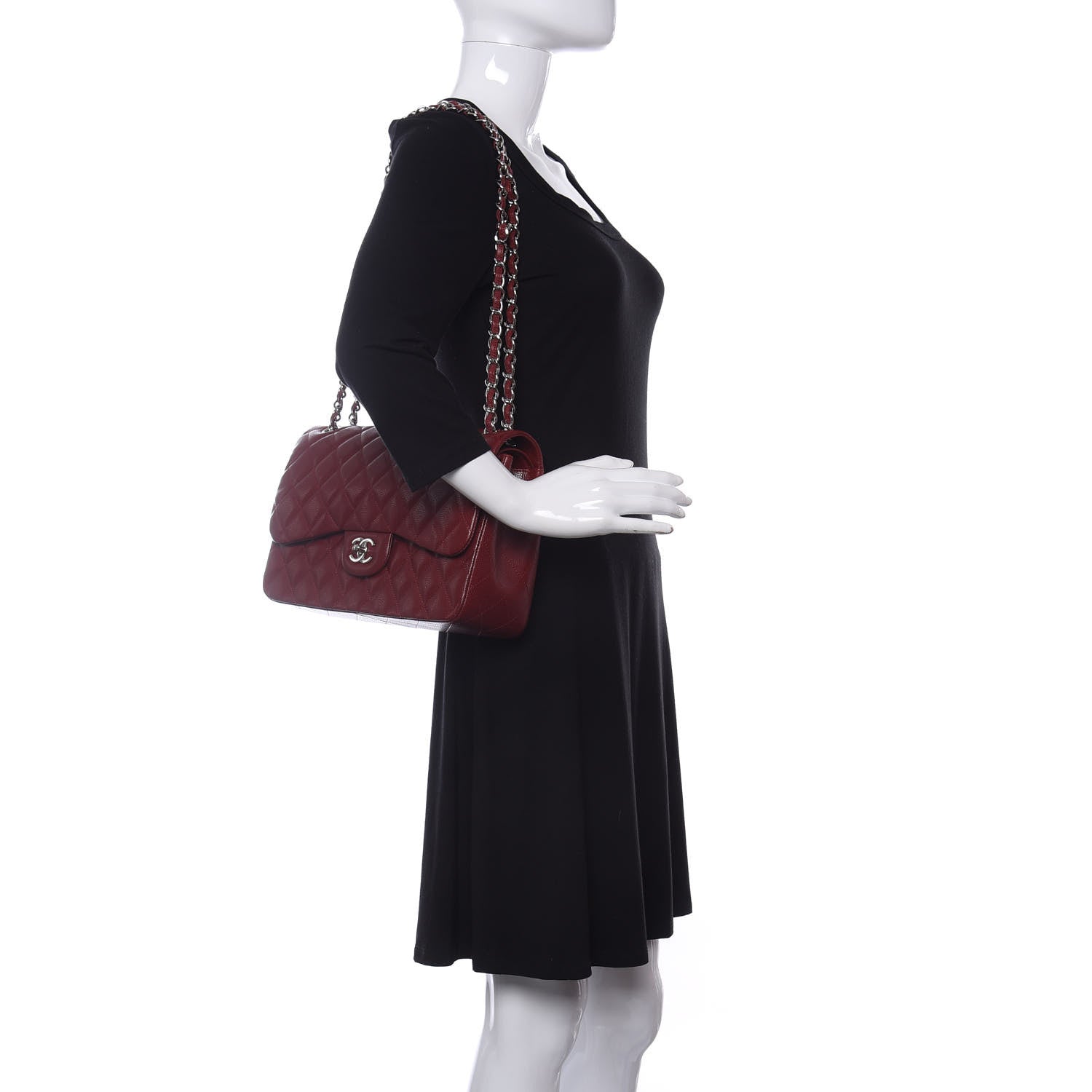 Chanel Caviar Quilted Jumbo Double Flap Dark Red 2 of 13
