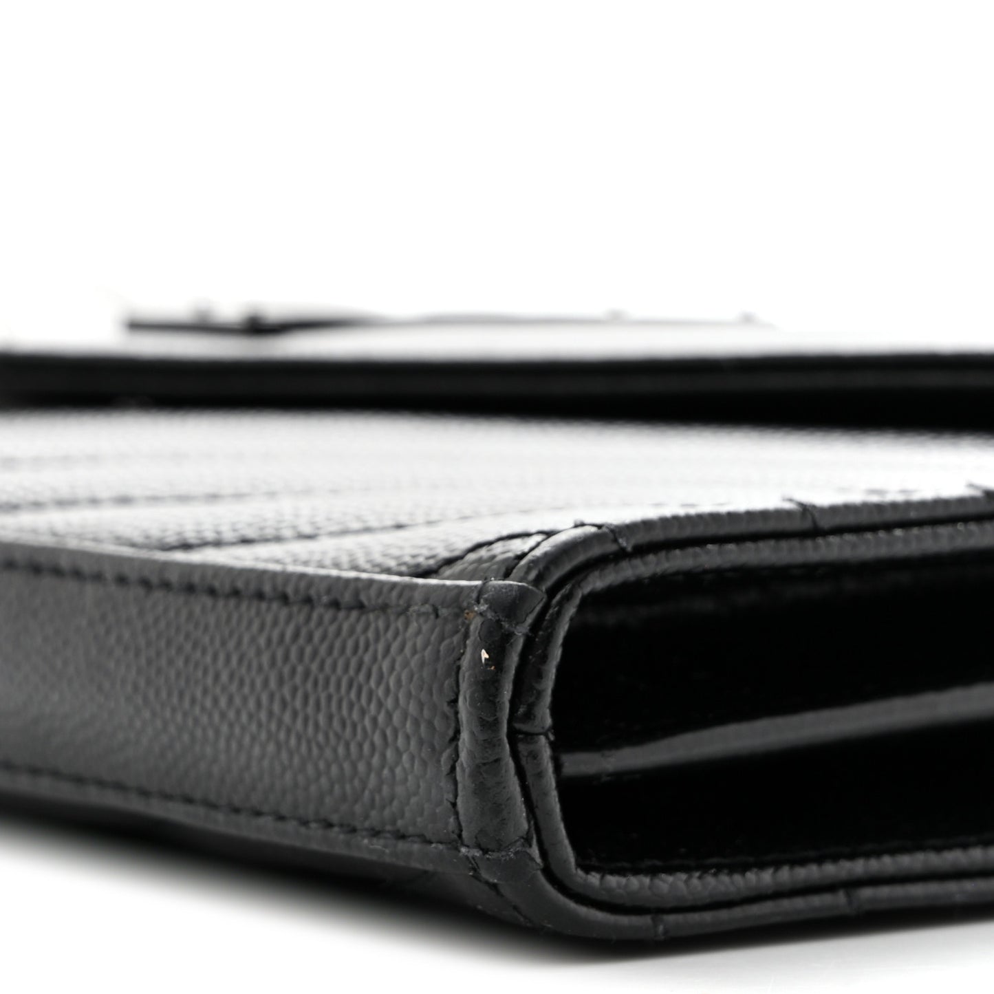 Grain De Poudre Matelasse Chevron Monogram Monochrome Envelope Chain Wallet Black
