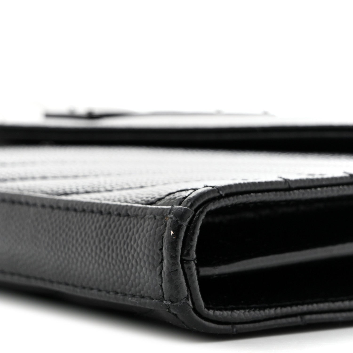 Saint Laurent Grain De Poudre Matelasse Chevron Monogram Monochrome Envelope Chain Wallet Black 10 of 14