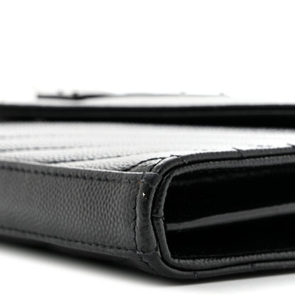 Saint Laurent Grain De Poudre Matelasse Chevron Monogram Monochrome Envelope Chain Wallet Black 10 of 14