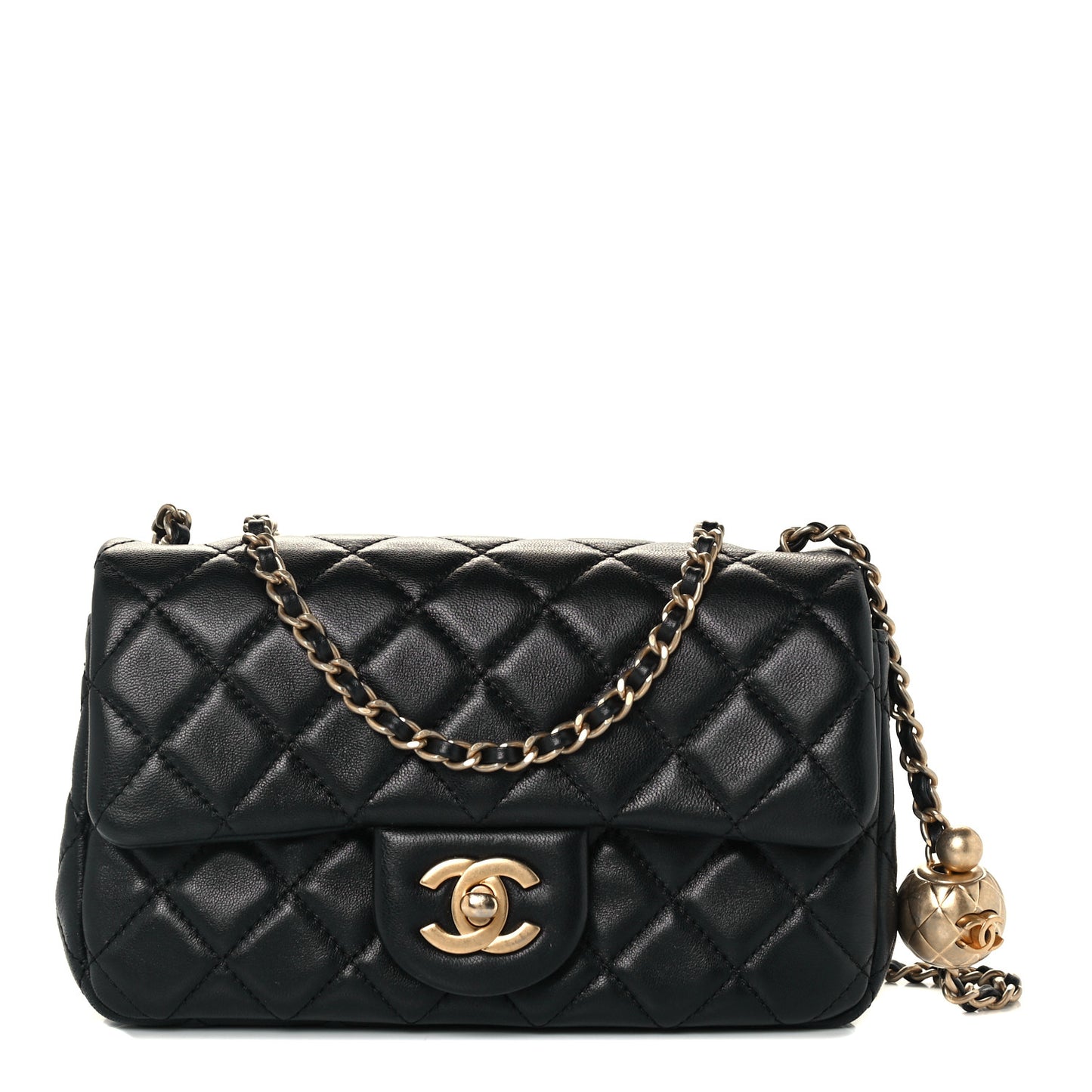 Lambskin Quilted Mini Rectangular Pearl Crush Flap Black