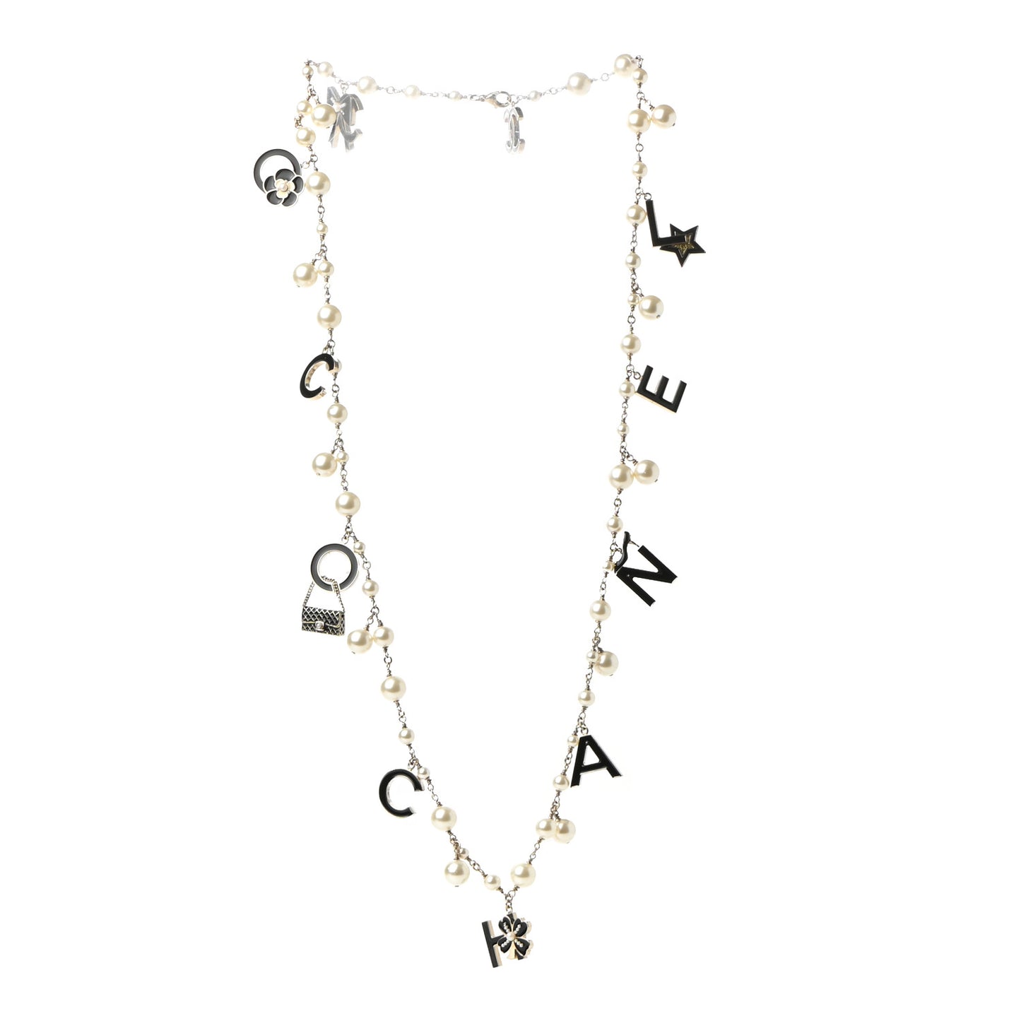 Pearl Charms Coco Chanel Logo Necklace