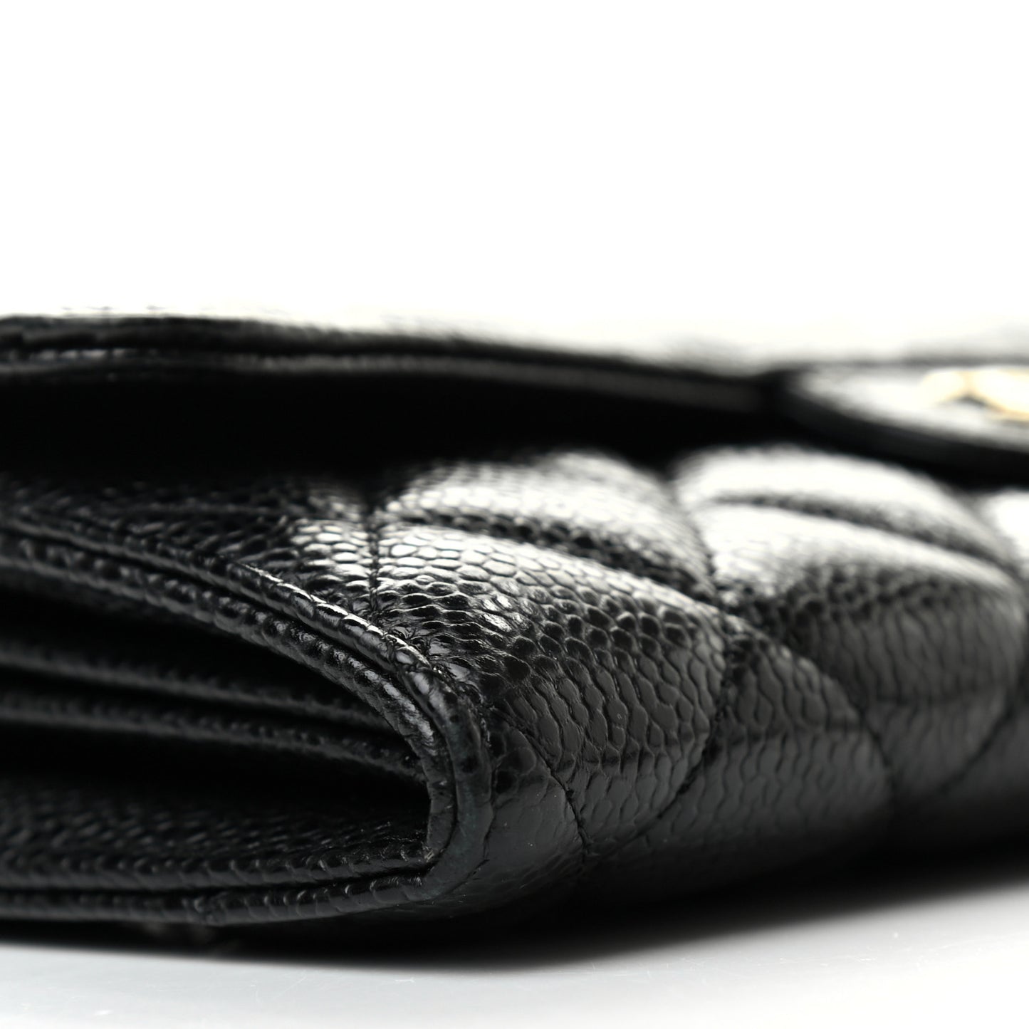 Caviar Quilted Large Gusset Flap Wallet Black