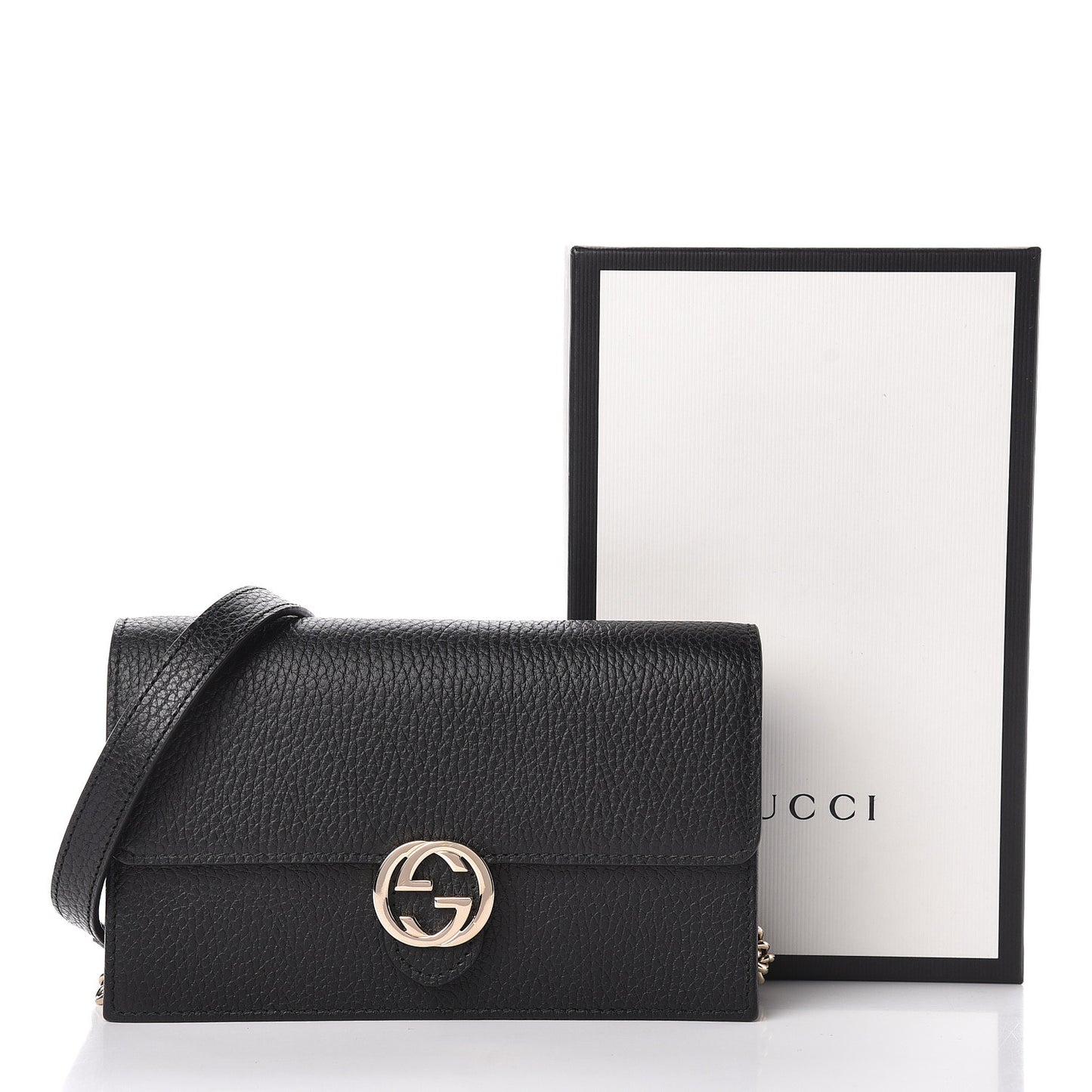 Dollar Calfskin Interlocking G Chain Wallet Black