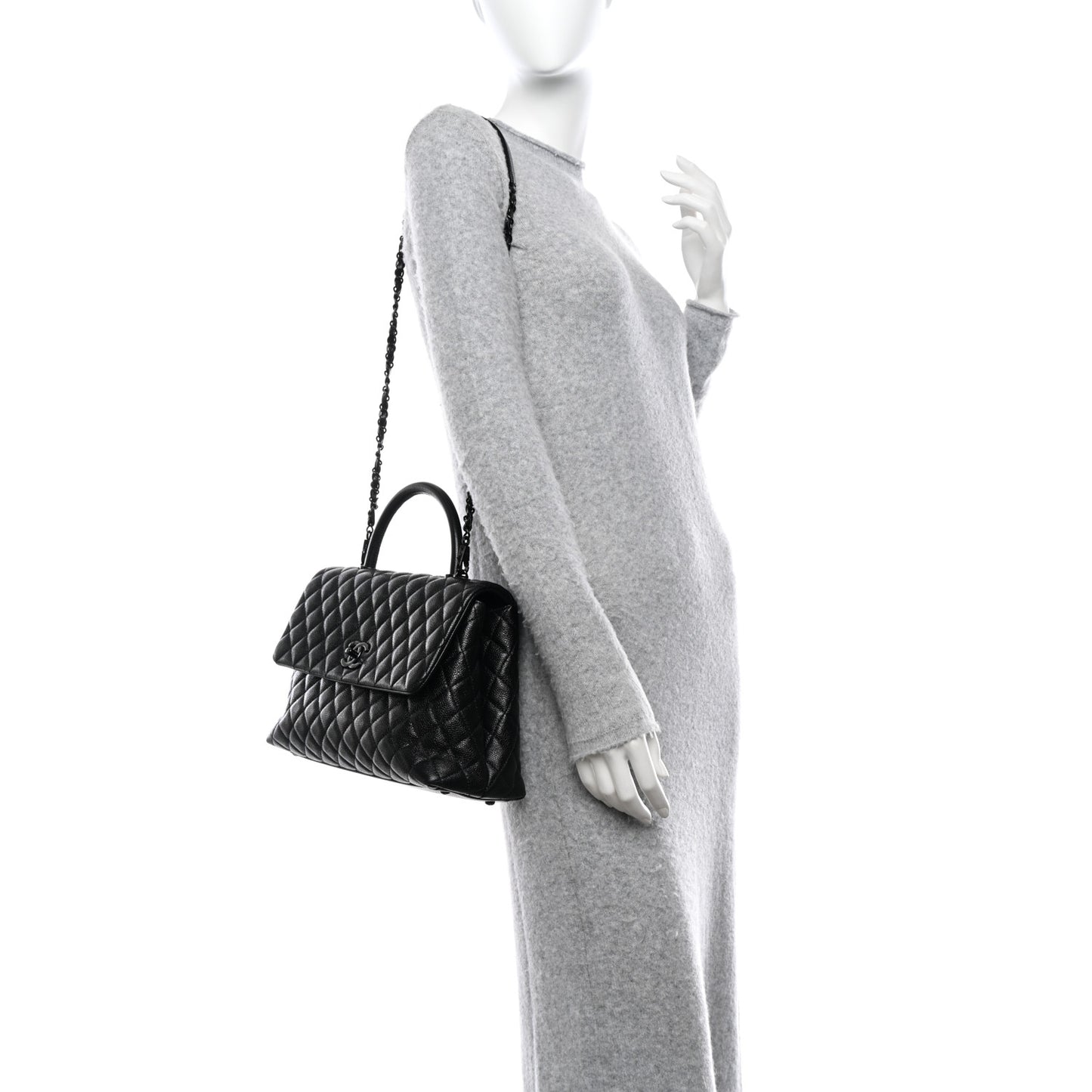 Caviar Quilted Medium Coco Handle Flap So Black