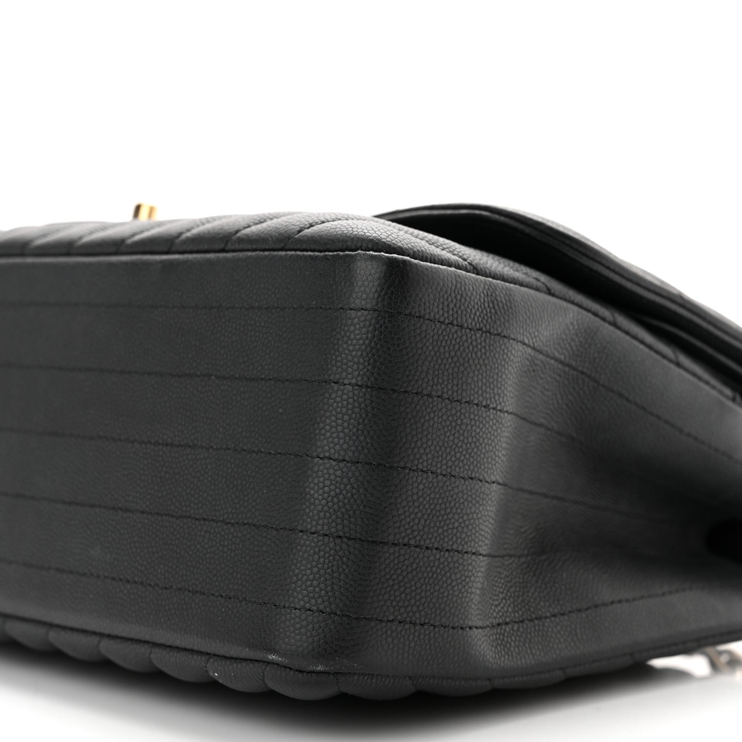 Caviar Chevron Quilted Jumbo Double Flap Black