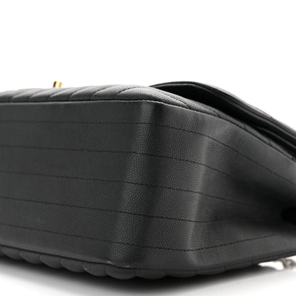 Chanel Caviar Chevron Quilted Jumbo Double Flap Black 10 of 11