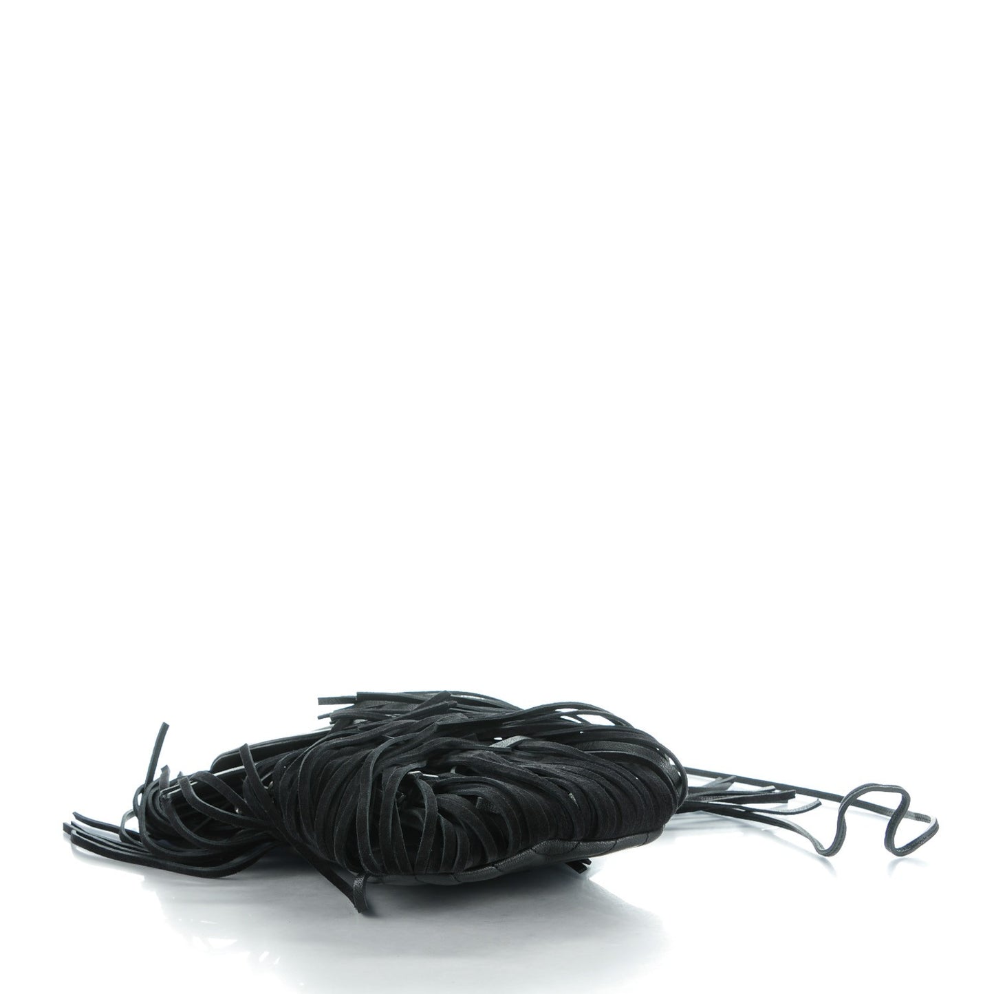 Sheepskin Matelasse Chevron Fringe Small Monogram Anita Crossbody Bag Black