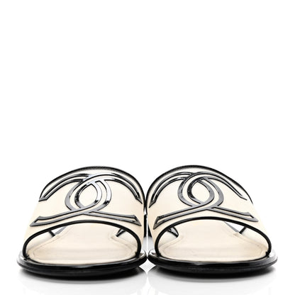 Chanel Mesh Patent Calfskin CC Sandal Mule 41 Beige Black 2 of 11