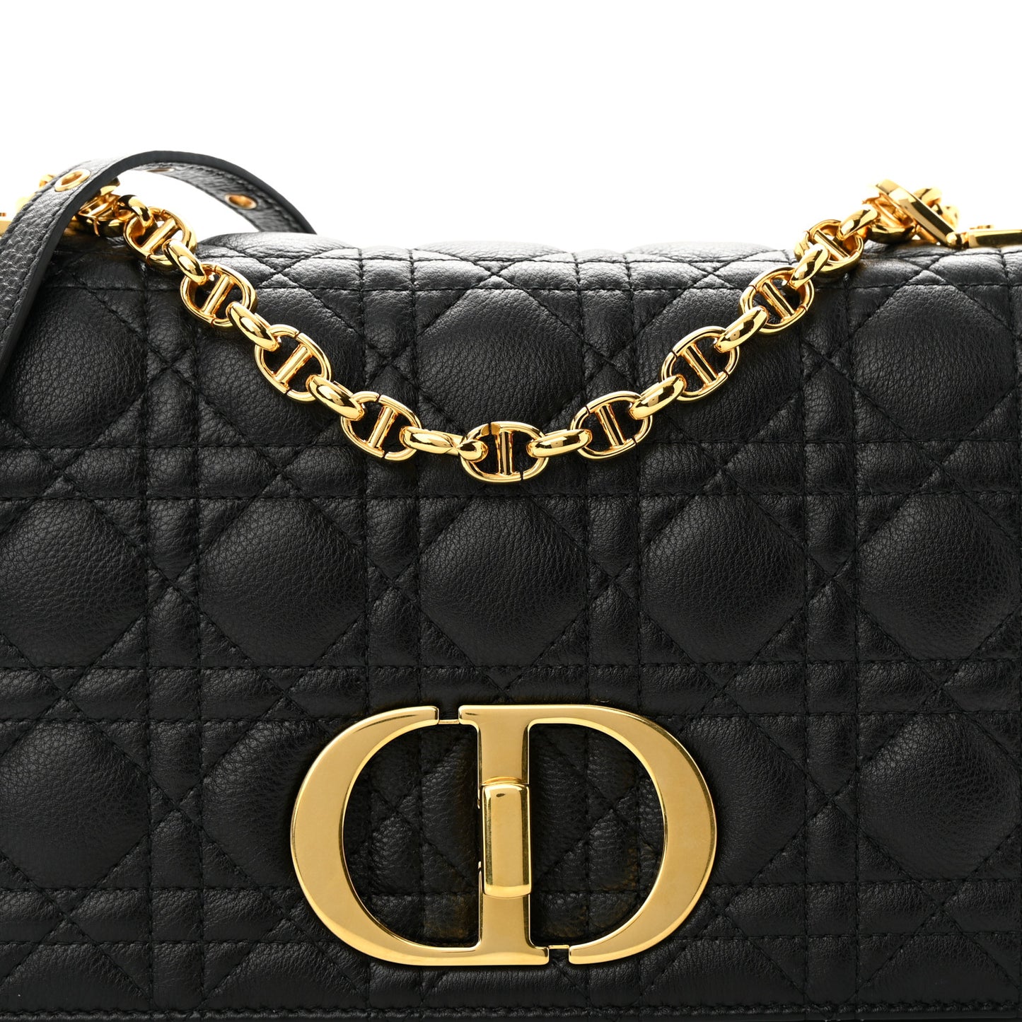 Calfskin Cannage Medium Caro Bag Black